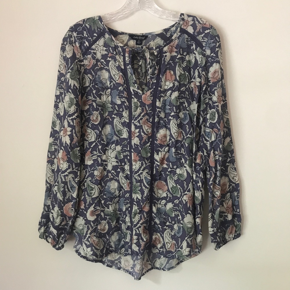 Lucky Brand Blue Painted Boho Floral Blouse Size Small - Picture 3 of 12